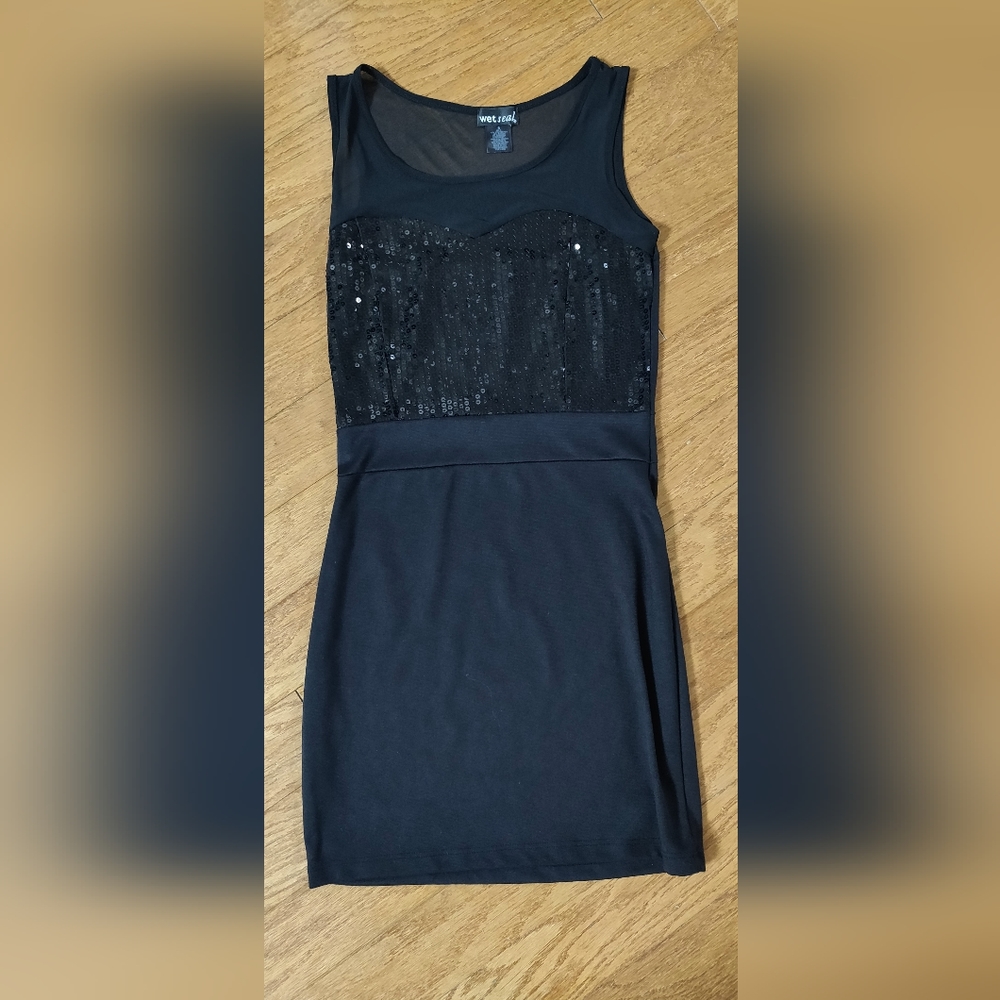 Black mini dress with sequin top size Small